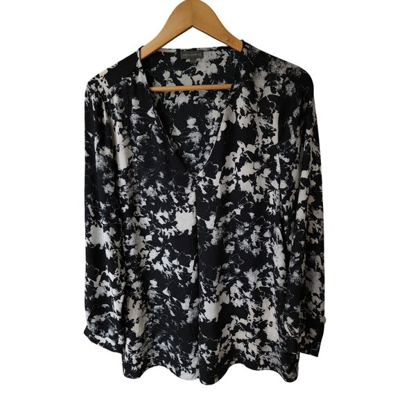 Vince Camuto Black & White Abstract Print Long Sleeve Blouse Size L Flowing - Picture 1 of 4